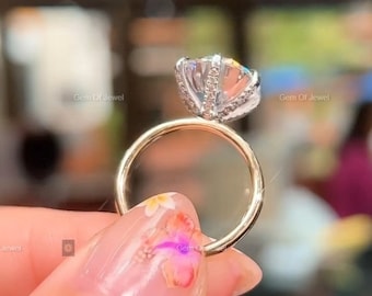 5ct runder Moissanite Diamantring, Lotus-Zackenring mit und pflastern die Ewigkeit auf dem Band, runder Diamantring mit sechs Zinken, 5ct Diamantring für Sie
