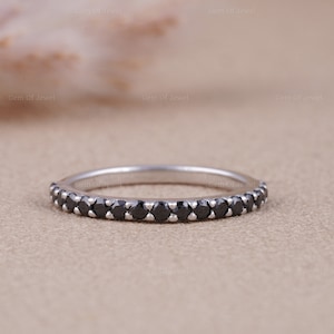 Black Moissanite Diamonds Half Eternity Pave Stackable Band, Black Moissanite Stone Band, Stackable Band, Black Moissanite Pave Diamond Band