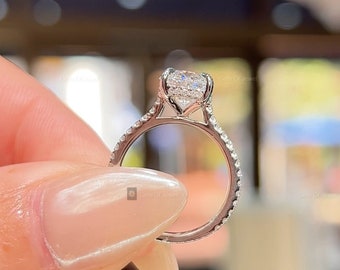 Oval Moissanite Diamond Ring With Halo and Pave Eternity