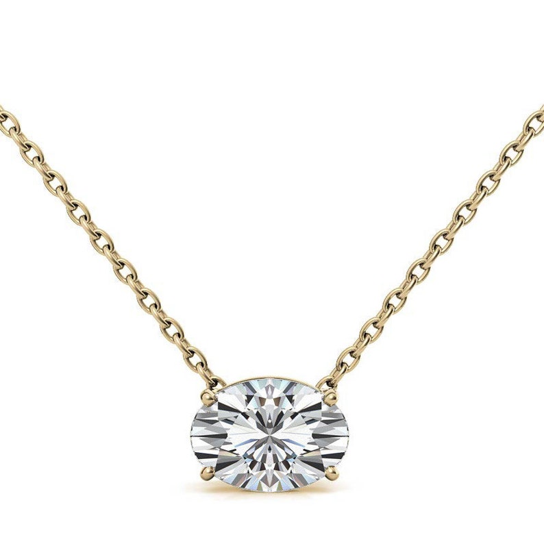 Oval Diamond Necklace With 4 Prong Basket Set Necklace - Etsy