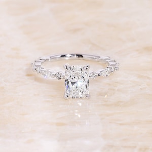Radiant Cut Diamond Moissanite Diamond Engagement Ring With Round And Marquise Alternate Diamond On Eternity Band, Radiant Diamond Ring