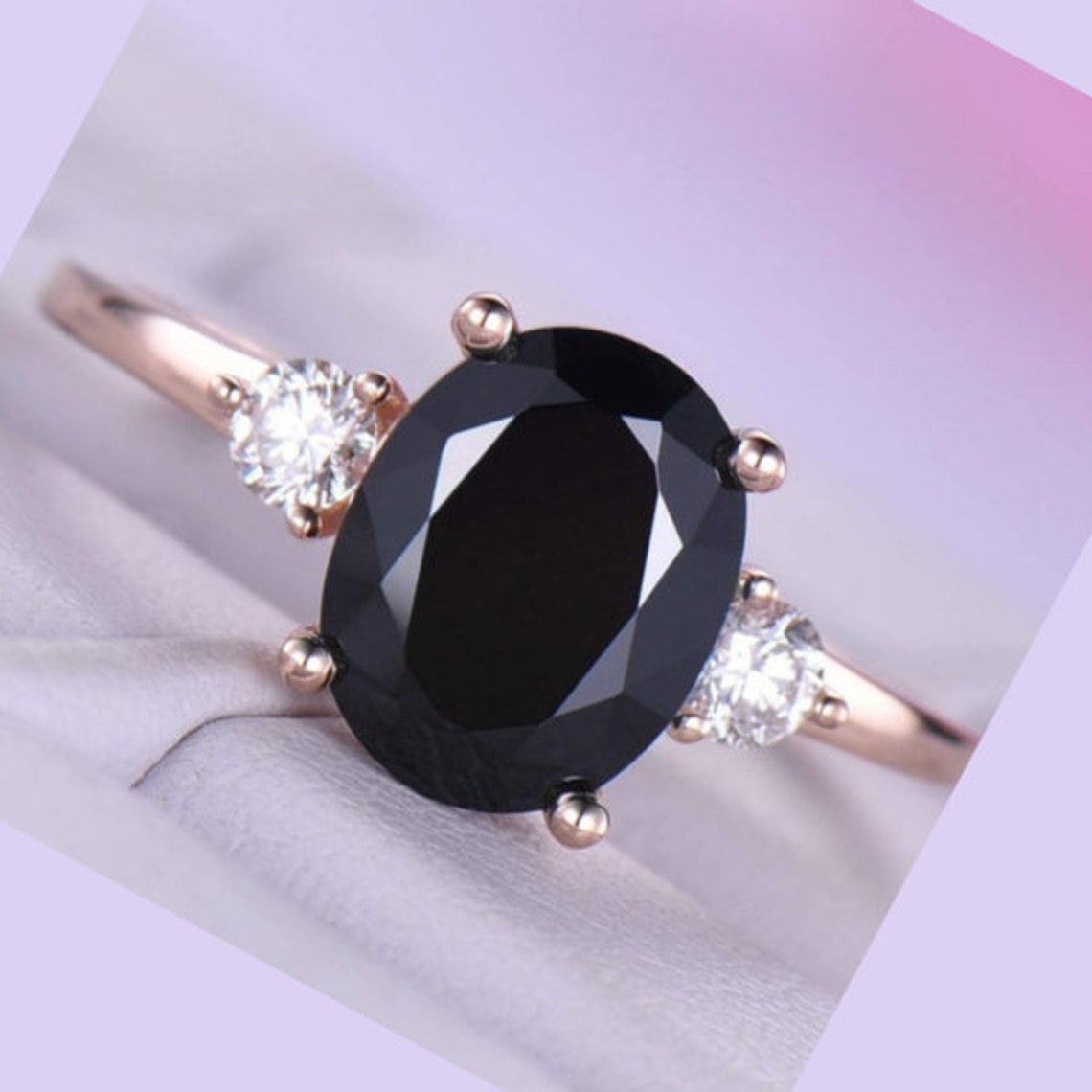 Black Moissanite Oval 8mm center stone engagement ring 1.4 Etsy