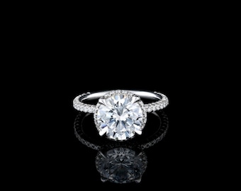 Anello da donna vintage con alone nascosto di moissanite, regalo di anniversario, fede nuziale con diamanti rotondi da 8 mm e 2 ct, anello di fidanzamento con diamante moissanite