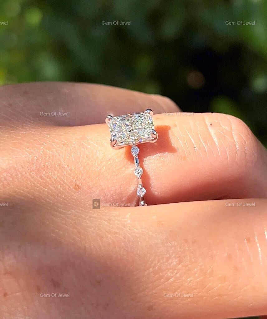 Radiant Moissanite Diamond Ring With Spaced Round Moissanite