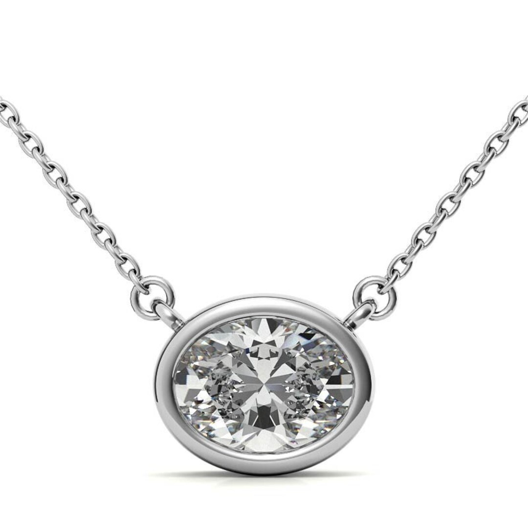 Oval Diamond Necklace Bezel Necklace Solitaire Simple - Etsy
