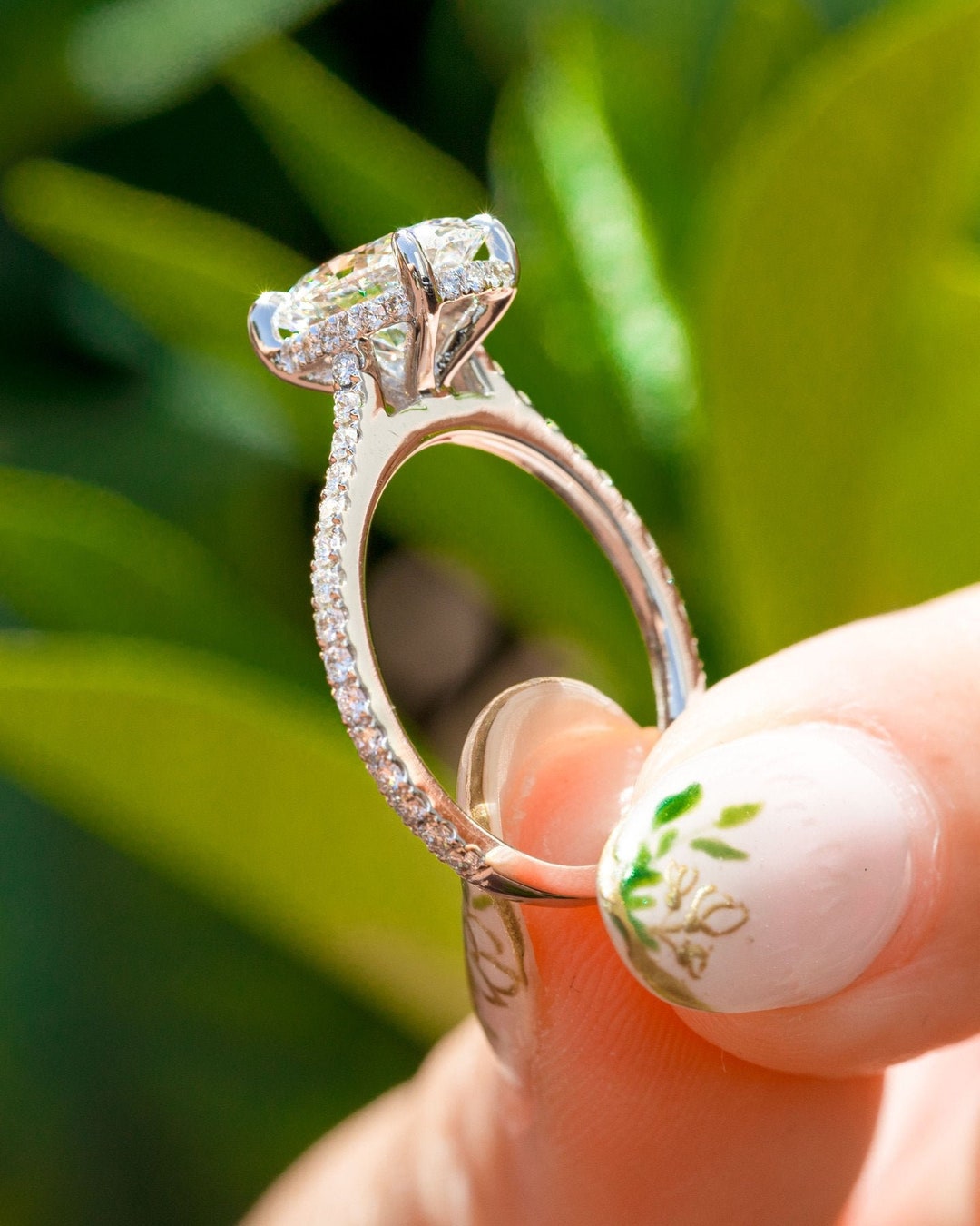 2CT Oval Diamond Moissanite Ring With Cathedral Setting With Pave