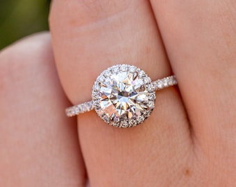Round Diamond Halo Ring Moissanite Engagement Ring With Pave Eternity Of Round Moissanite Diamond Engagement Ring, Wedding Ring Gift For Her
