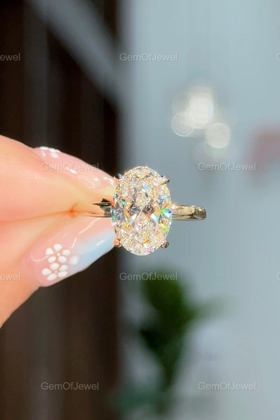 3CT Oval Cut Moissanite Engagement Ring, 14k Solid Gold Hidden Halo ...