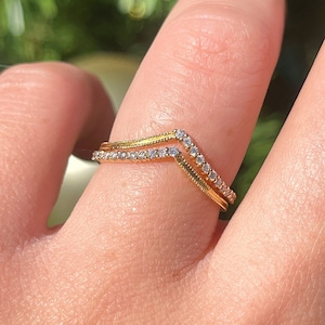 Dainty Round Moissanite Diamond Split Shank Wedding Band 18K Yellow Gold Band For Ring , Minimalist Band For Her