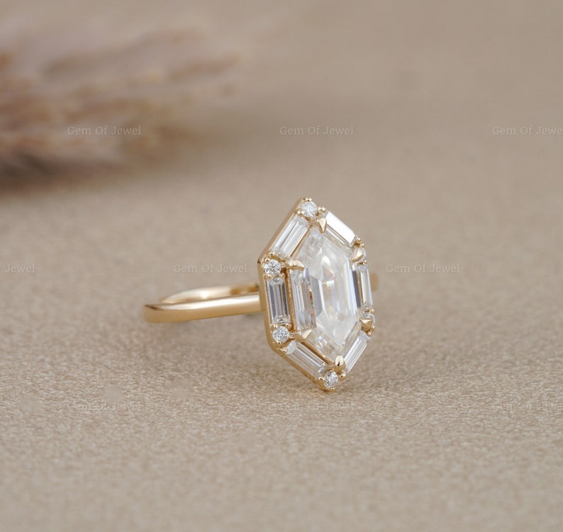 Dutch Shape Ring Dutch Marquise Step Cut Moissanite Ring With Side Baguette Moissanite ...