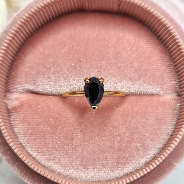 Black Pear Moissanite Engagement Ring, Black Moissanite Diamond Ring , Black Stone Engagement Ring, Solitaire Pear Moissanite Ring