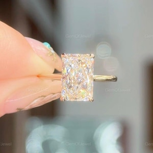 Radiant Solitaire Ring, With Hidden Halo Ring, 3CT Radiant Moissanite Engagement Ring, Radiant Diamond Anniversary Ring, Wedding Ring