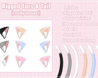 Rigged Cat Ears & Tail for Live2D Vtuber,facerig anime character models