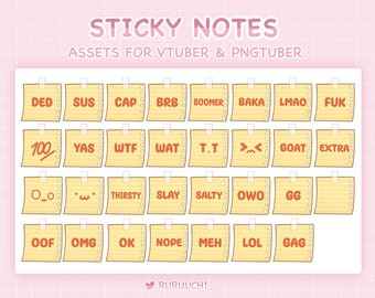 93 Sticky Notes Assets for Vtuber / PNGTuber Overlay, P2U Vtuber Stream Assets, Custom, PNGtuber, Streamer Setup, Cute Aesthetic, Cozy, Sus