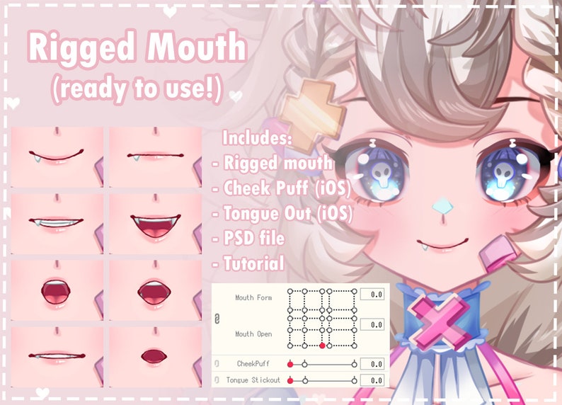 Rigged Mouth for Live2D Vtuber,facerig anime character models image 1