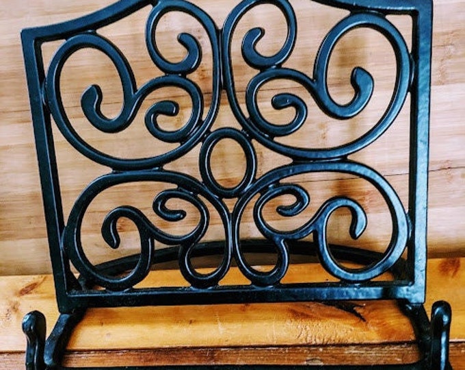 Vintage Heavy Black Cast Iron Cookbook Stand With a Retro 1982 Etsy