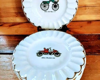 Vintage Antique Automobile Decorative Plates Set of Six Different Cars Gold Trim Gift for Him Car Collector Gift