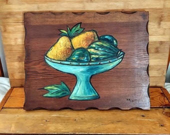 Vintage Hand Painted Wood Fruit Wall Hanging Retro Farmhouse Country Decor