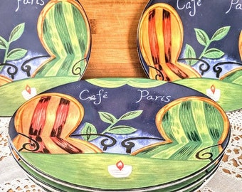 Vintage SANGO "Cafe Paris" Ceramic Salad Luncheon Plates Unique Retro Kitchen Decor