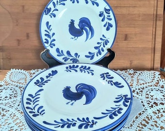 Vintage Set of Four Ceramic Blue and White Rooster Plates MARKETPLACE Made in Italy - Retro Country Farmhouse Kitchen Decor