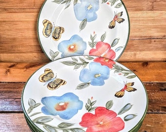 Vintage Four PFALTZGRAFF "Butterfly Botanical" Ceramic Salad/Lunch Plates Retro Kitchen Gift