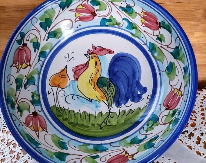 Brocca Gallo in ceramica decorata a mano Limone Blu - Ceramiche Borgioli