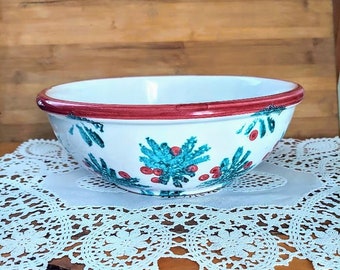 Vintage DAYTON-HUDSON Holiday Ceramic Stoneware Serving Bowl Berries and Holly Made in Italy Retro Holiday Decor