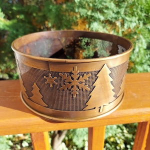 Vintage Metal Basket with Decorative Pine Tree and Snowflakes, Farmhouse Metal Holiday Basket