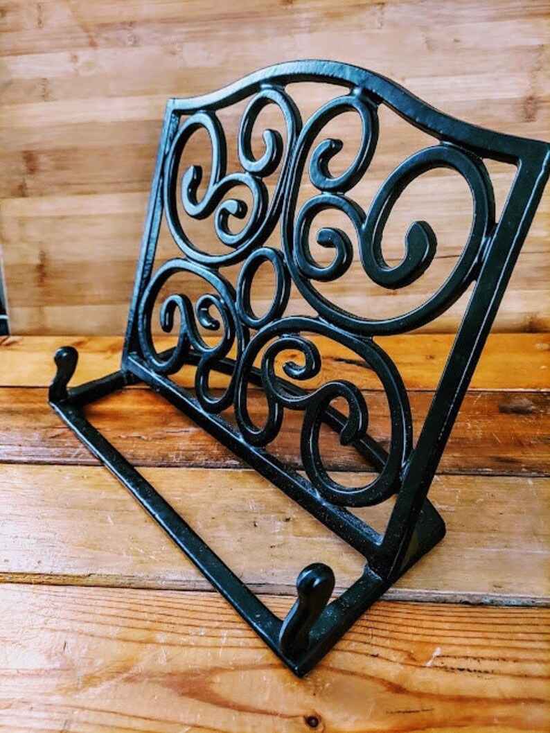 Vintage Heavy Black Cast Iron Cookbook Stand With a Retro 1982 Etsy