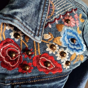 Medium Aztec Embroidery Chest and Back Denim Jean Jacket Vintage ...