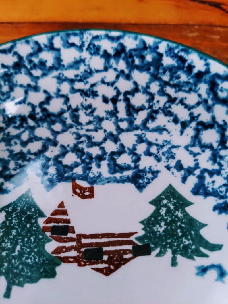 Vintage Two Folk Craft cabin in the Snow Ceramic Etsy