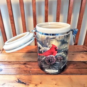 Vintage Ceramic Cardinal Canister Wild Wings - Made in Minnesota - Artist  - Rosemary Millette - Bird Gift