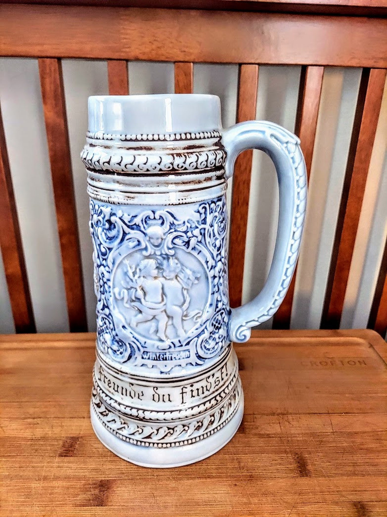 Tall Blue and White Vintage Ceramic German Beer Stein Tall Etsy