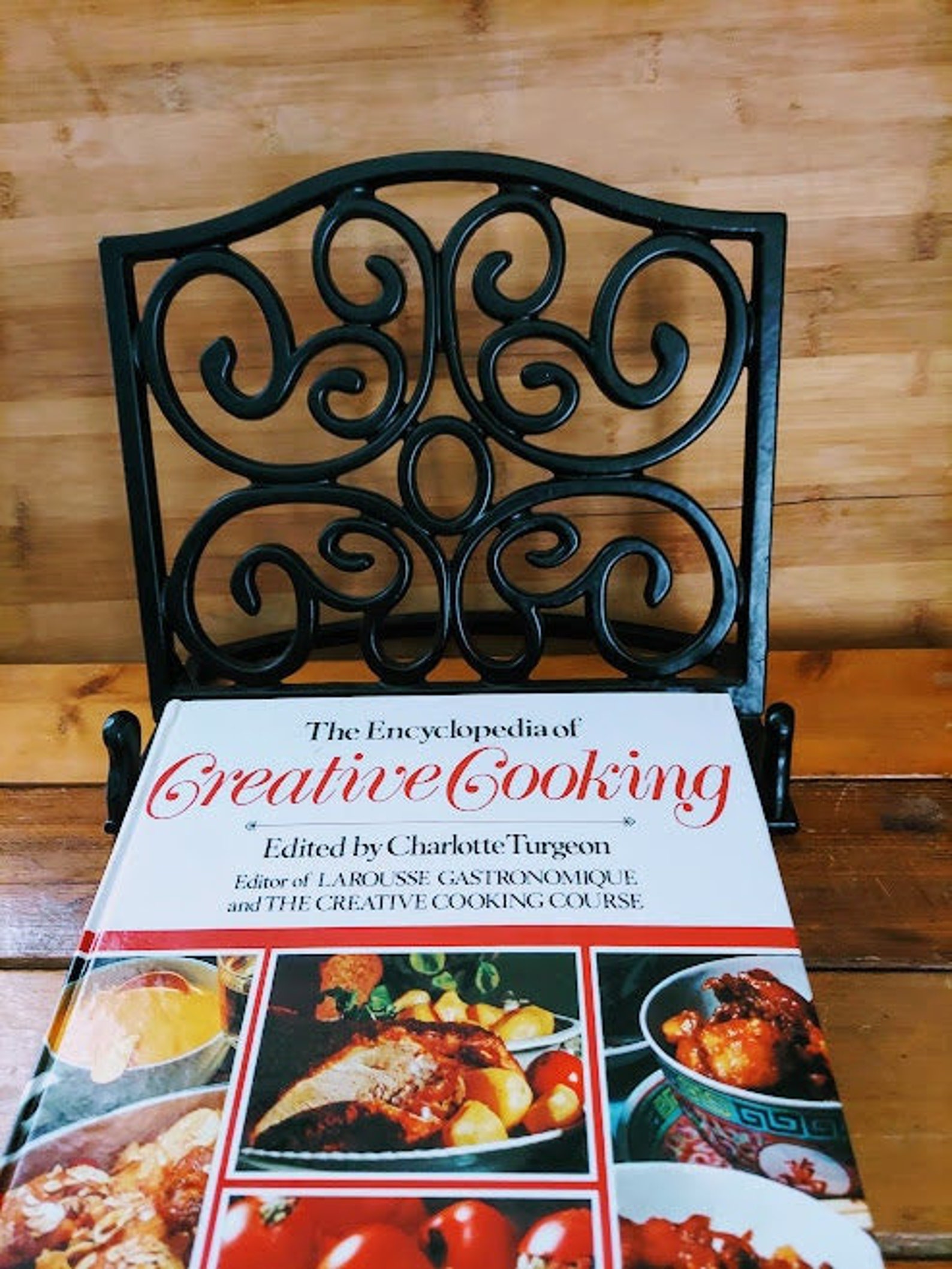 Vintage Heavy Black Cast Iron Cookbook Stand With a Retro 1982 Etsy