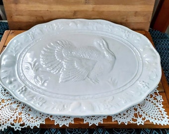 Vintage GIBSON X-large Ceramic Embossed Turkey Platter Retro