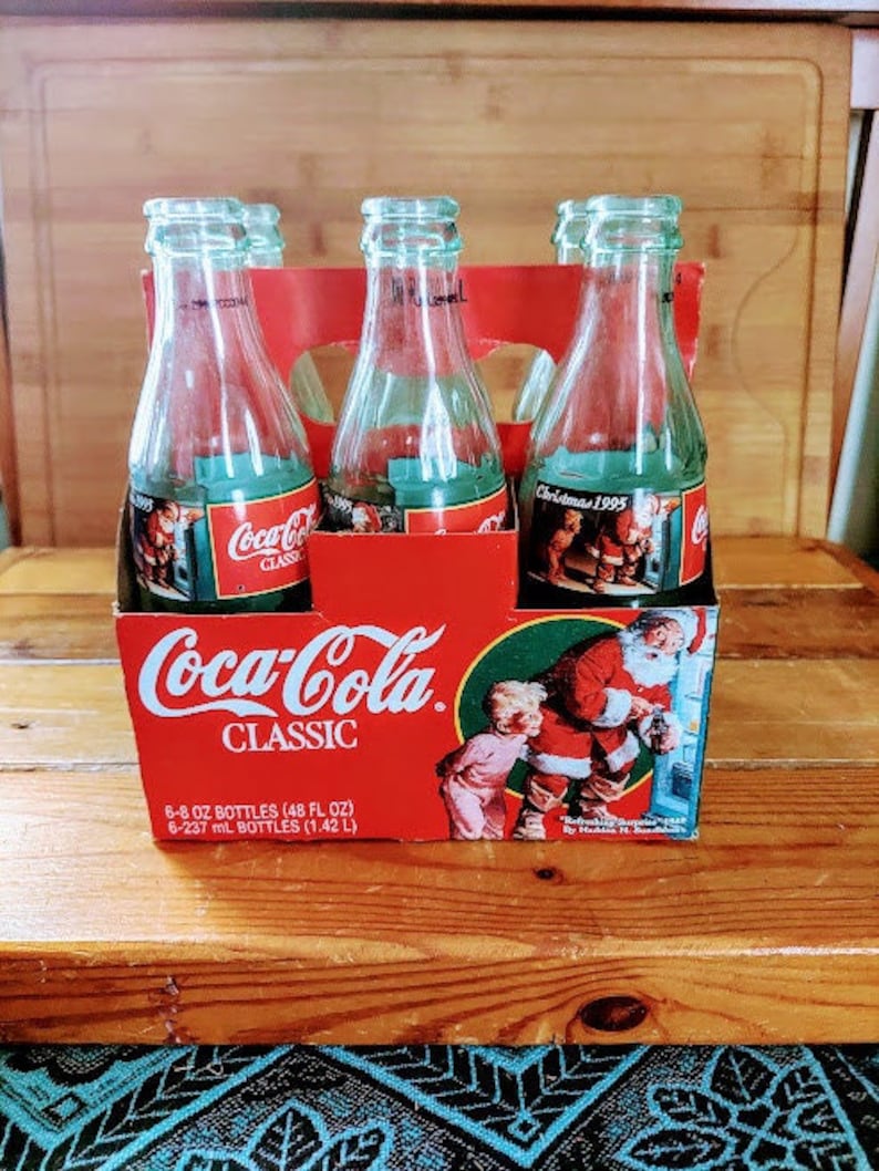 Vintage 1995 Christmas COCA COLA CLASSIC Original Carton and Bottles Six Pack Retro Coca Cola Collectibles image 1