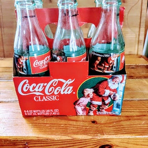 Vintage 1995 Christmas COCA COLA CLASSIC Original Carton and Bottles Six Pack Retro Coca Cola Collectibles image 2