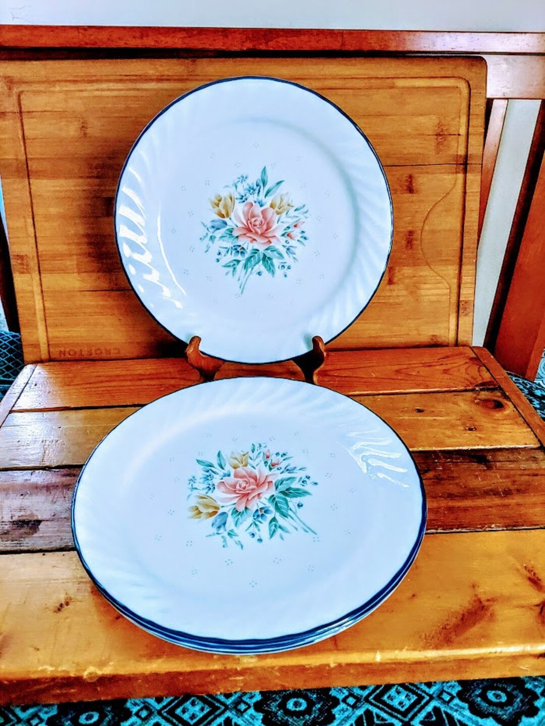 Vintage Four CORELLE Promis Pattern Dinner Plates Floral Retro Country ...