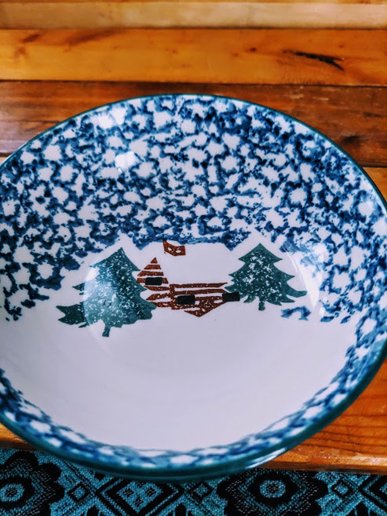 Vintage Two Folk Craft cabin in the Snow Ceramic Etsy