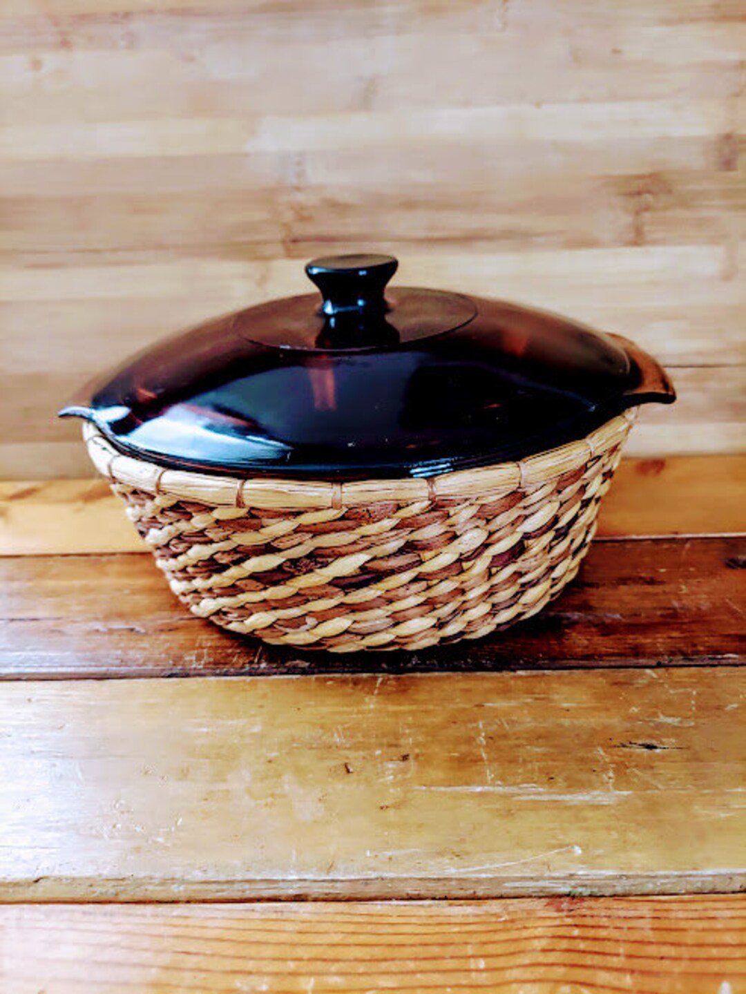 Vintage Amber Brown Anchor Hocking Covered Baking Dish in