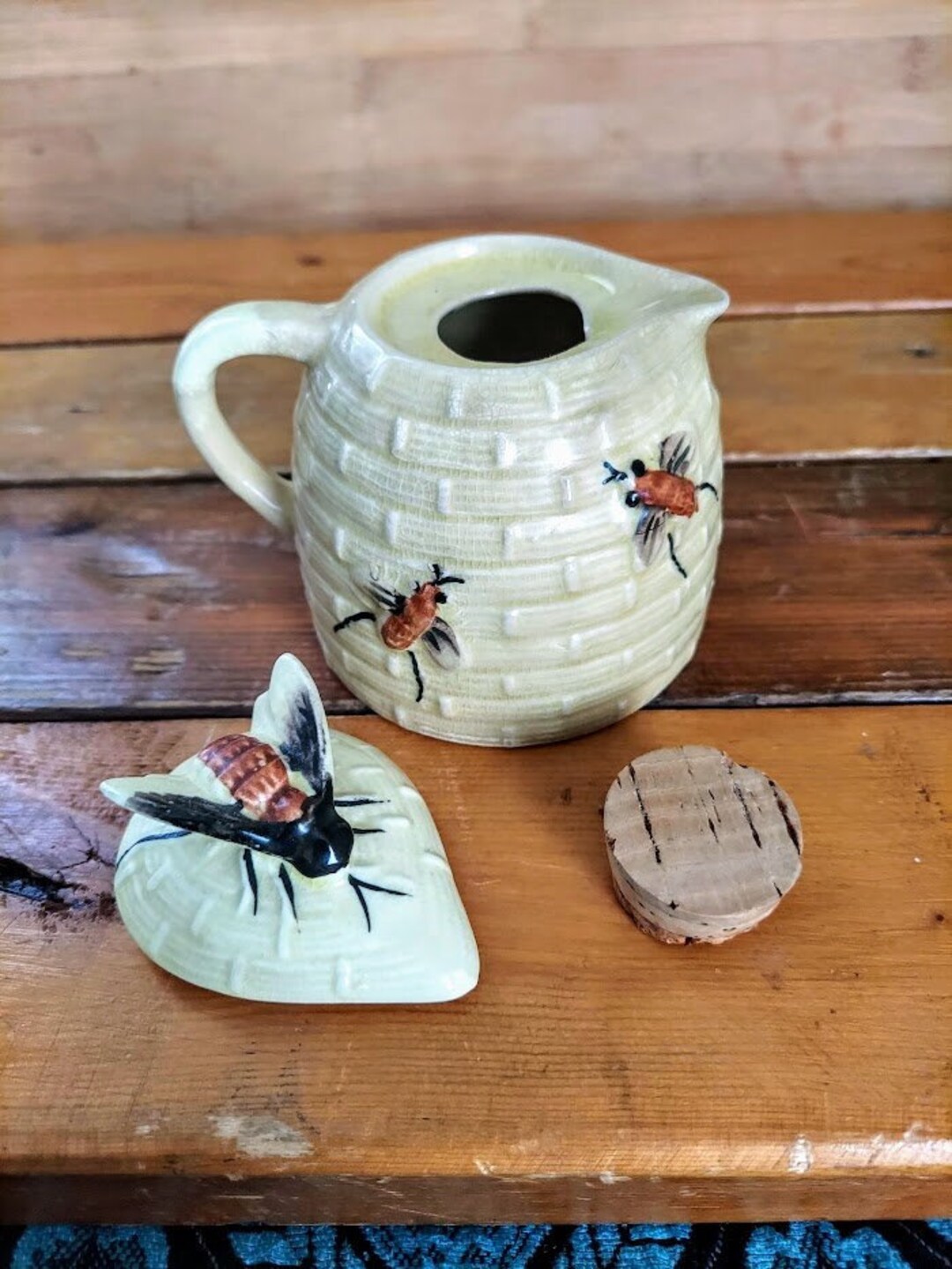 Vintage Ceramic Honey Jar With Spout and Covers Tightly With Cork Lid