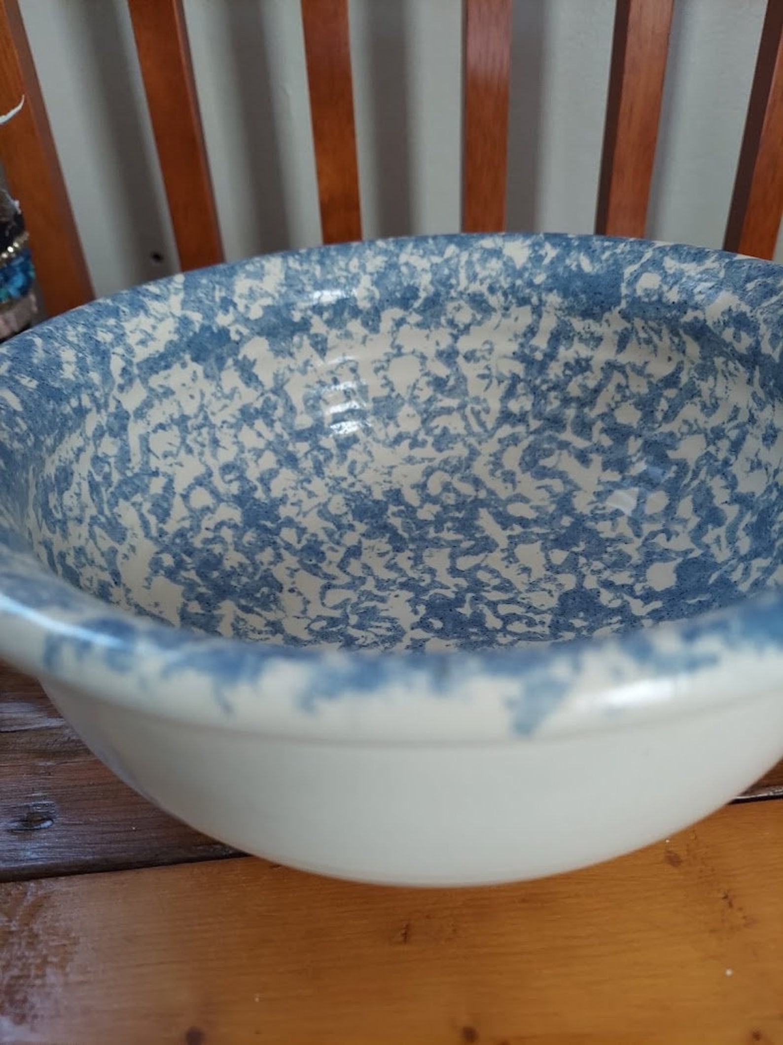 Vintage Blue and White Spongeware Bowl Rustic Farmhouse Etsy