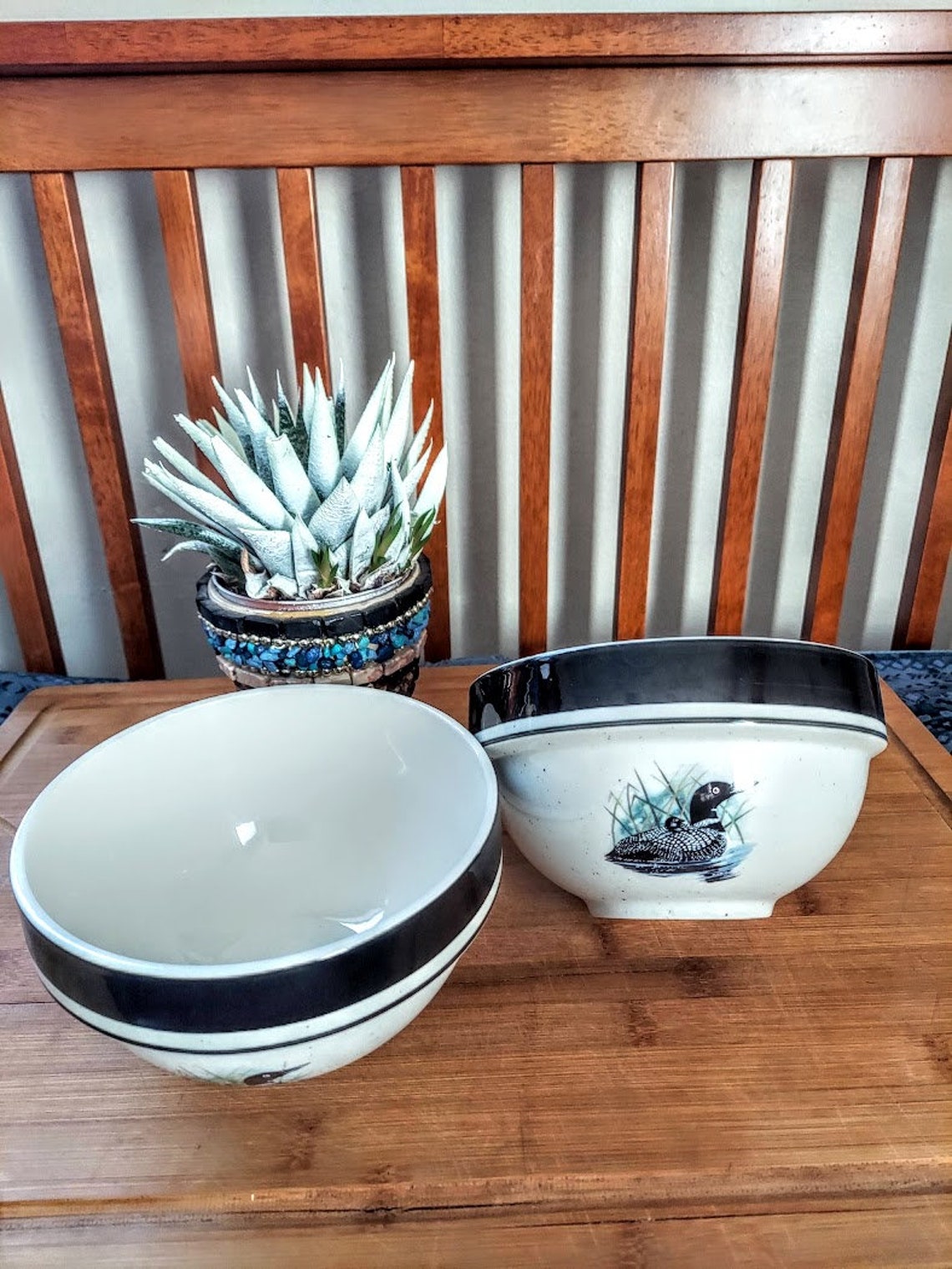 Folkcraft Stoneware Bowls Set of Two Loon Lake by Scotty Z Etsy