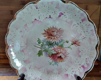 Vintage D.E. MCNICOL Floral Pattern Gold Trim Clarksburg VA - Retro Collectible Plate