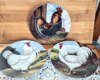 Vintage Three SAKURA "David Carter Brown Collection" Decorative Ceramic Plates "On the Farm" Retro Country Farmhouse Kitchen Decor