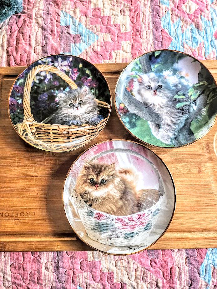 Franklin Mint 猫 絵皿 3枚セット コレクションプレート Vintage Fine Porcelain Collector Plates Set of Three Adorable Cats