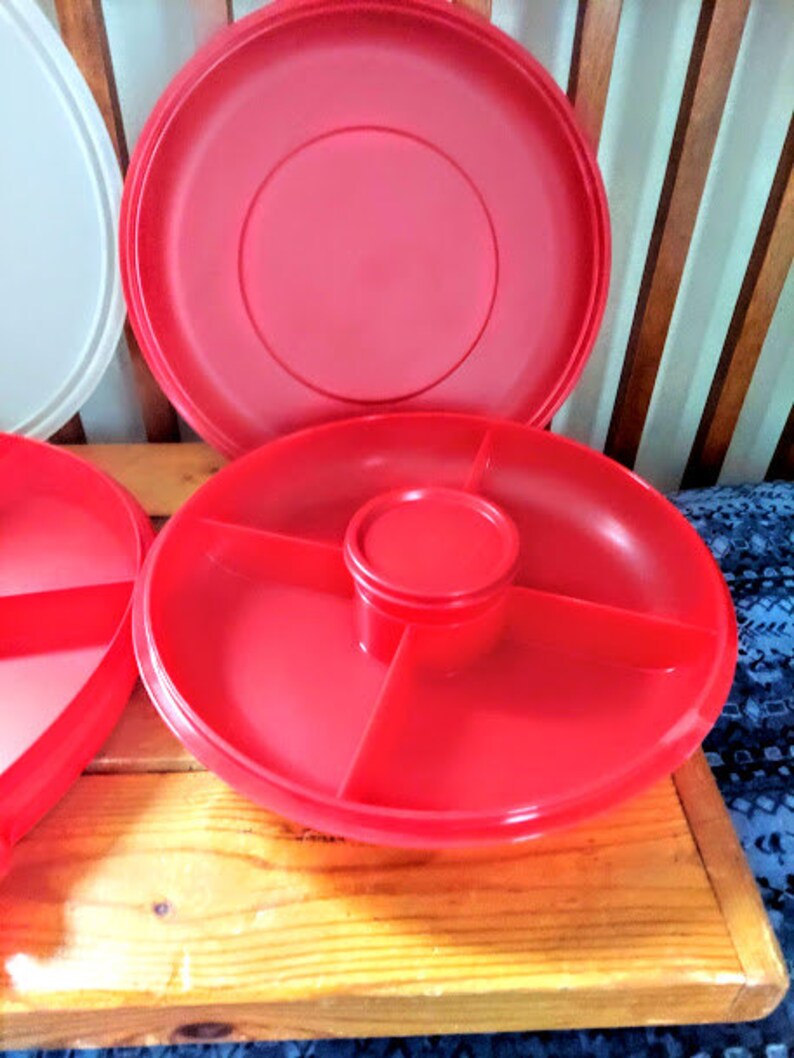 Vintage Two Tupperware Party Susan Red Serving Trays and Lids Etsy