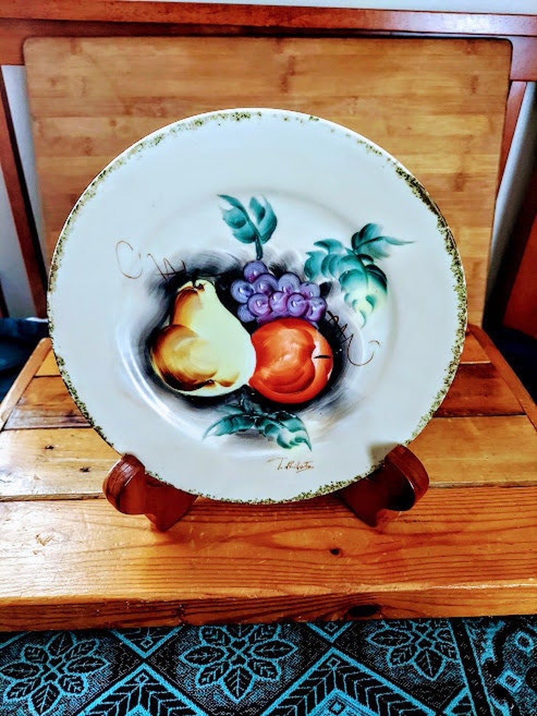 Vintage NORLEANS Hand Painted Fruit Pattern Ceramic Plate Made in