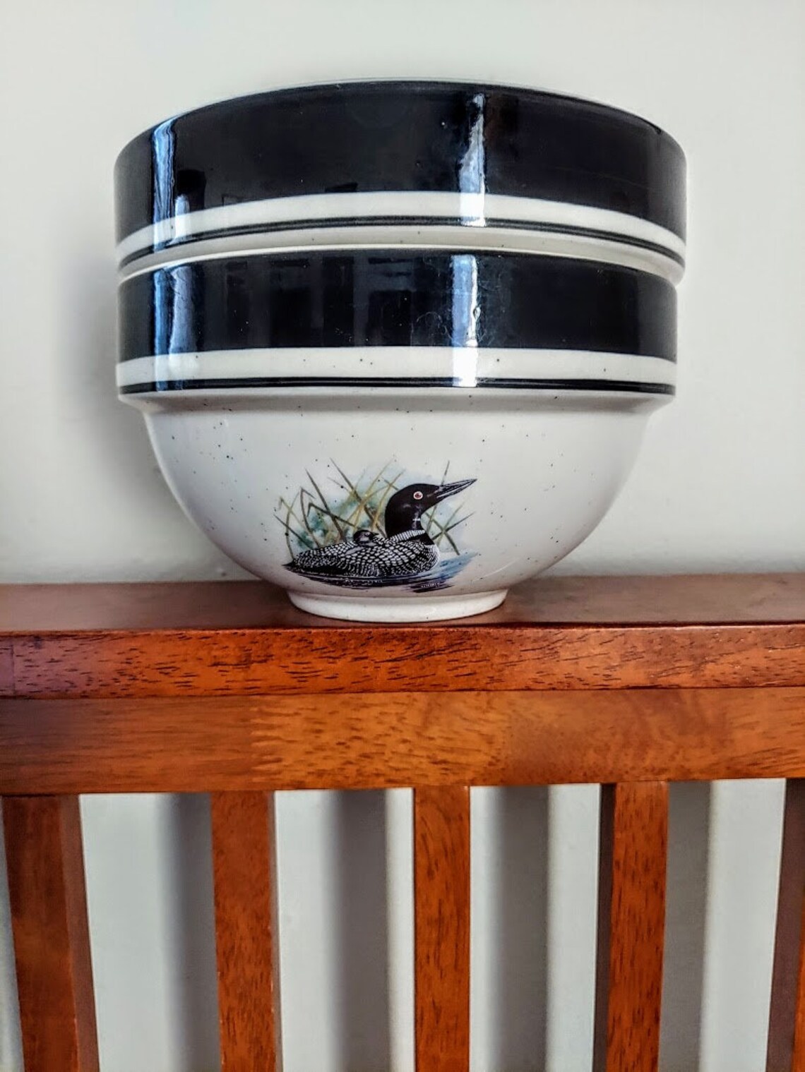 Folkcraft Stoneware Bowls Set of Two Loon Lake by Scotty Z Etsy