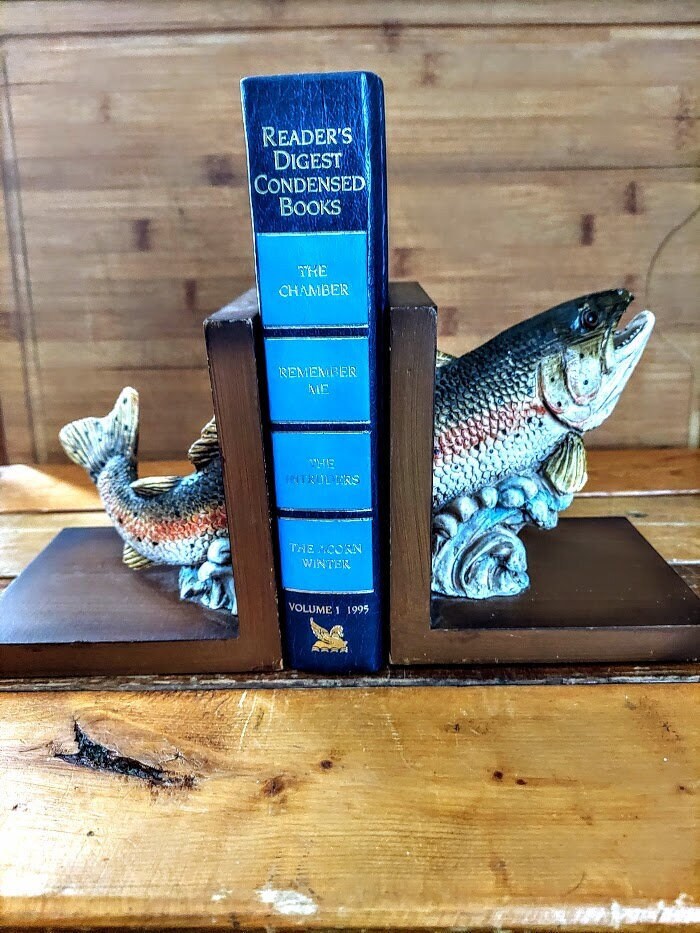 Vintage Rustic Book Ends Detailed Hand Painted Ceramic Trout Fish With  Solid Wood Base Fisherman's Retro Gift 